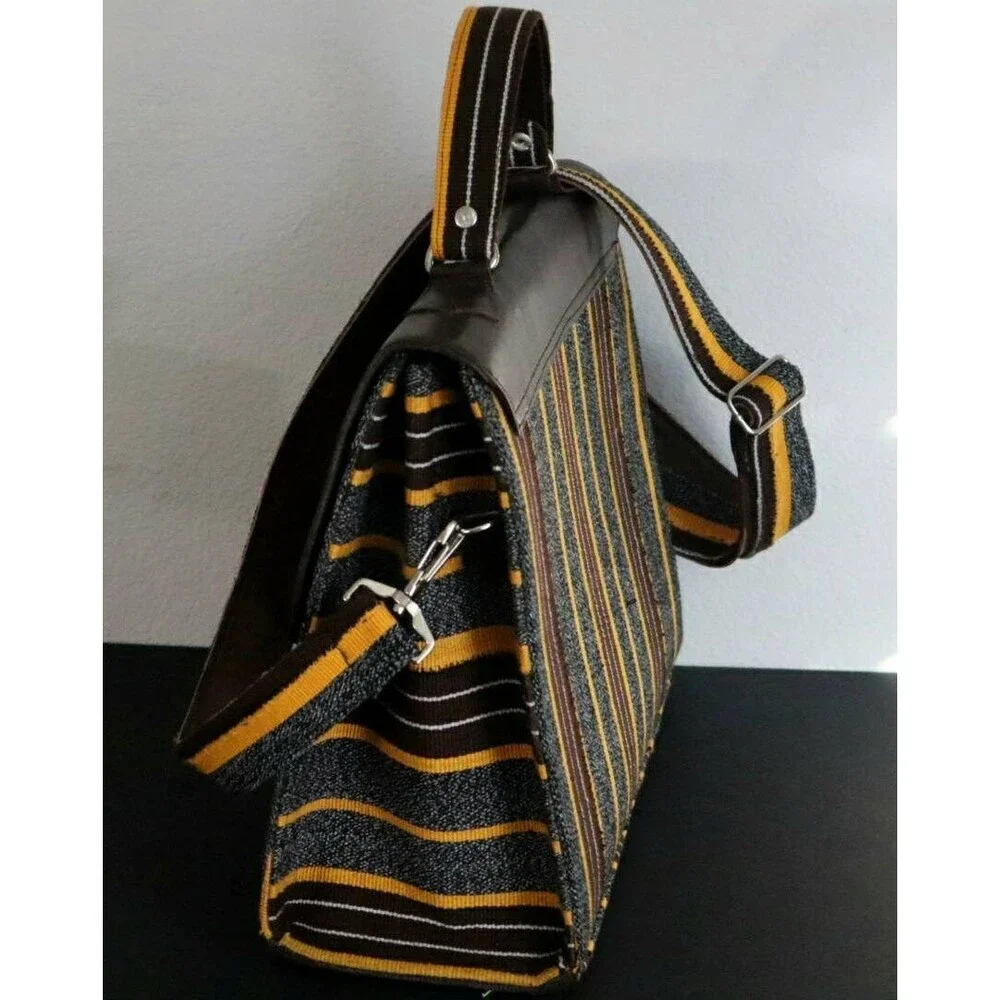 Handmade Briefcase crossbody bag, Kente(Ghana) handwoven fabric, laptop bag.